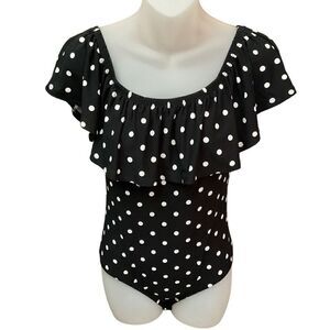 No Boundaries Bodysuit Round Elastic Neckline Black White Dots Snap Close Medium